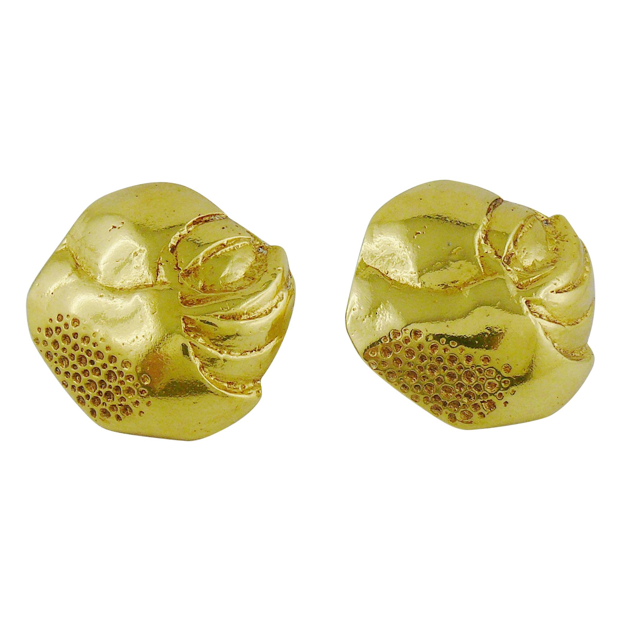 Yves Saint Laurent YSL Vintage Massive Textured Clip On Earrings For Sale