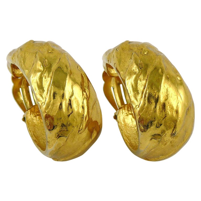 Yves Saint Laurent YSL Vintage Massive Textured Hoop Earrings For