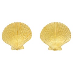 Yves Saint Laurent YSL Vintage Massive Textured Vivid Large Shell Clip Earrings