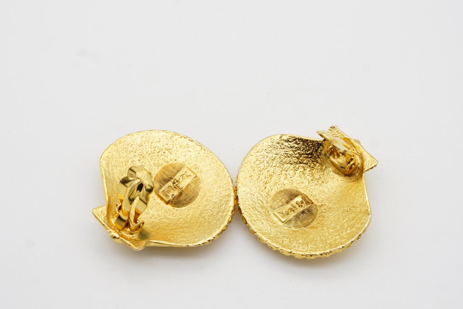 Yves Saint Laurent YSL Vintage Massive Textured Vivid Shell Gold Clip Earrings  For Sale 8