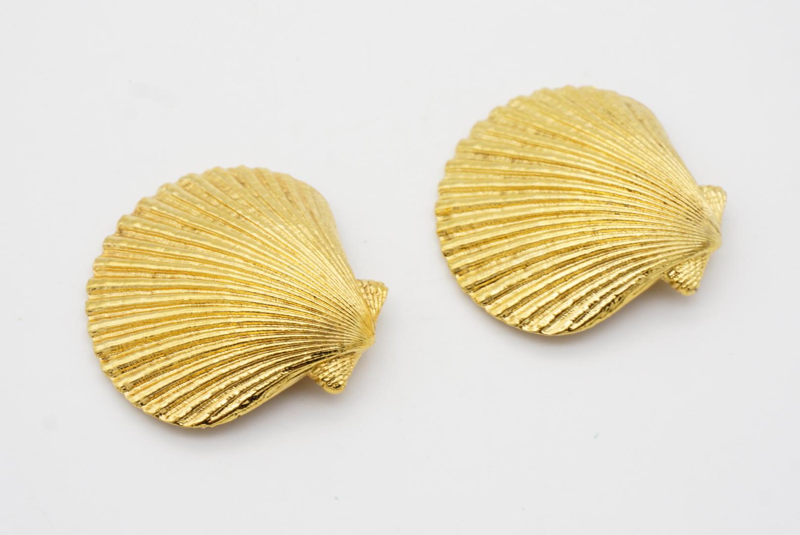 Yves Saint Laurent YSL Vintage Massive Texturierte Vivid Shell Gold Clip-Ohrringe  im Angebot 4