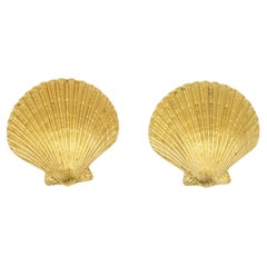 Yves Saint Laurent YSL Vintage Massive Textured Vivid Shell Gold Clip Earrings 