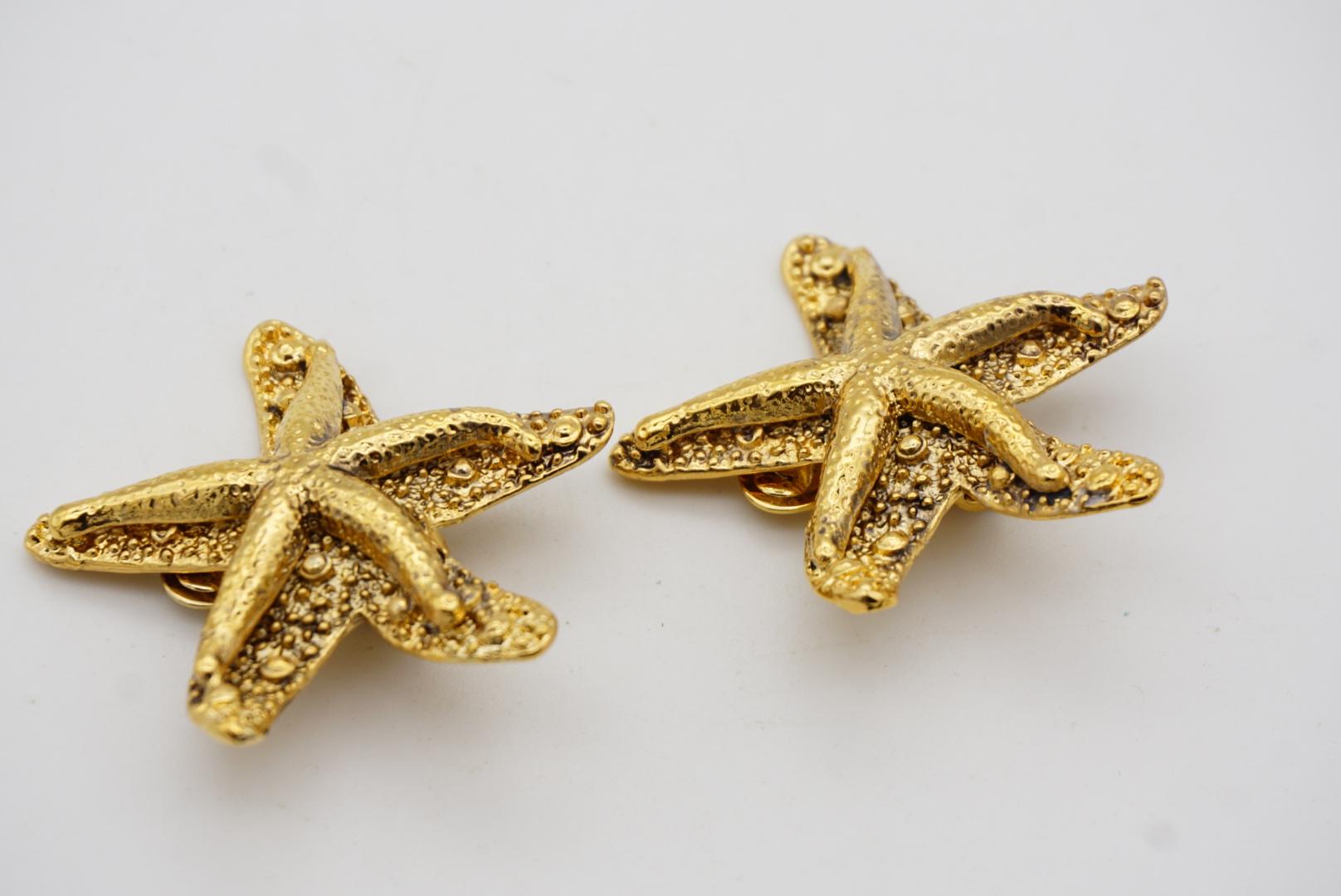 Yves Saint Laurent YSL Vintage Massive Textured Vivid Starfishes Clip Earrings For Sale 5