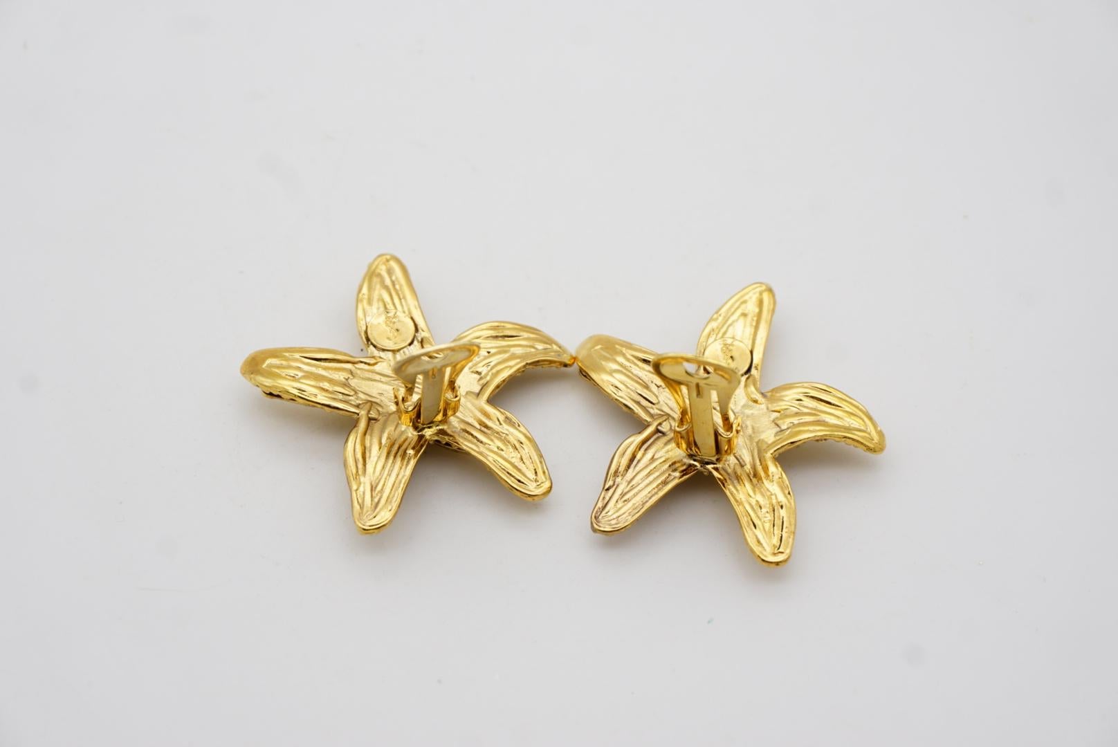 Yves Saint Laurent YSL Vintage Massive Textured Vivid Starfishes Clip Earrings For Sale 6
