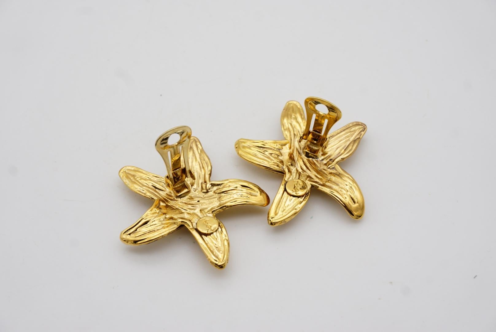 Yves Saint Laurent YSL Vintage Massive Textured Vivid Starfishes Clip Earrings For Sale 7