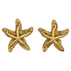 Yves Saint Laurent YSL Vintage Massive Textured Vivid Starfishes Clip Earrings