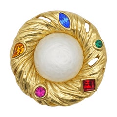 Yves Saint Laurent YSL Vintage Massive White Pearl Crystals Swirl Nest Brooch