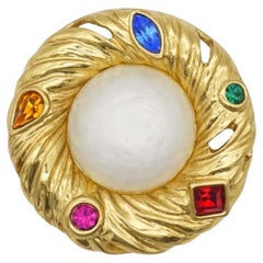 Yves Saint Laurent YSL Vintage Massive White Pearl Crystals Swirl Nest Brooch