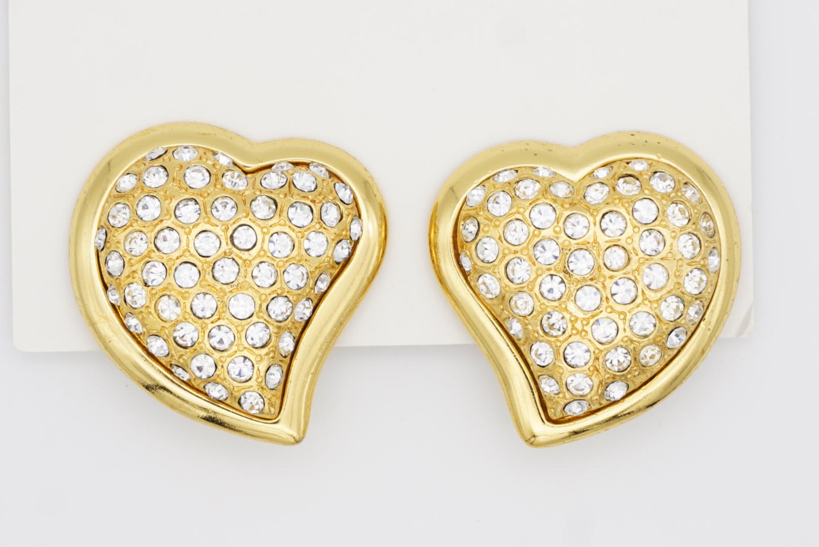 Yves Saint Laurent YSL Vintage Massive Whole Crystals Heart Love Clip Earrings For Sale 5