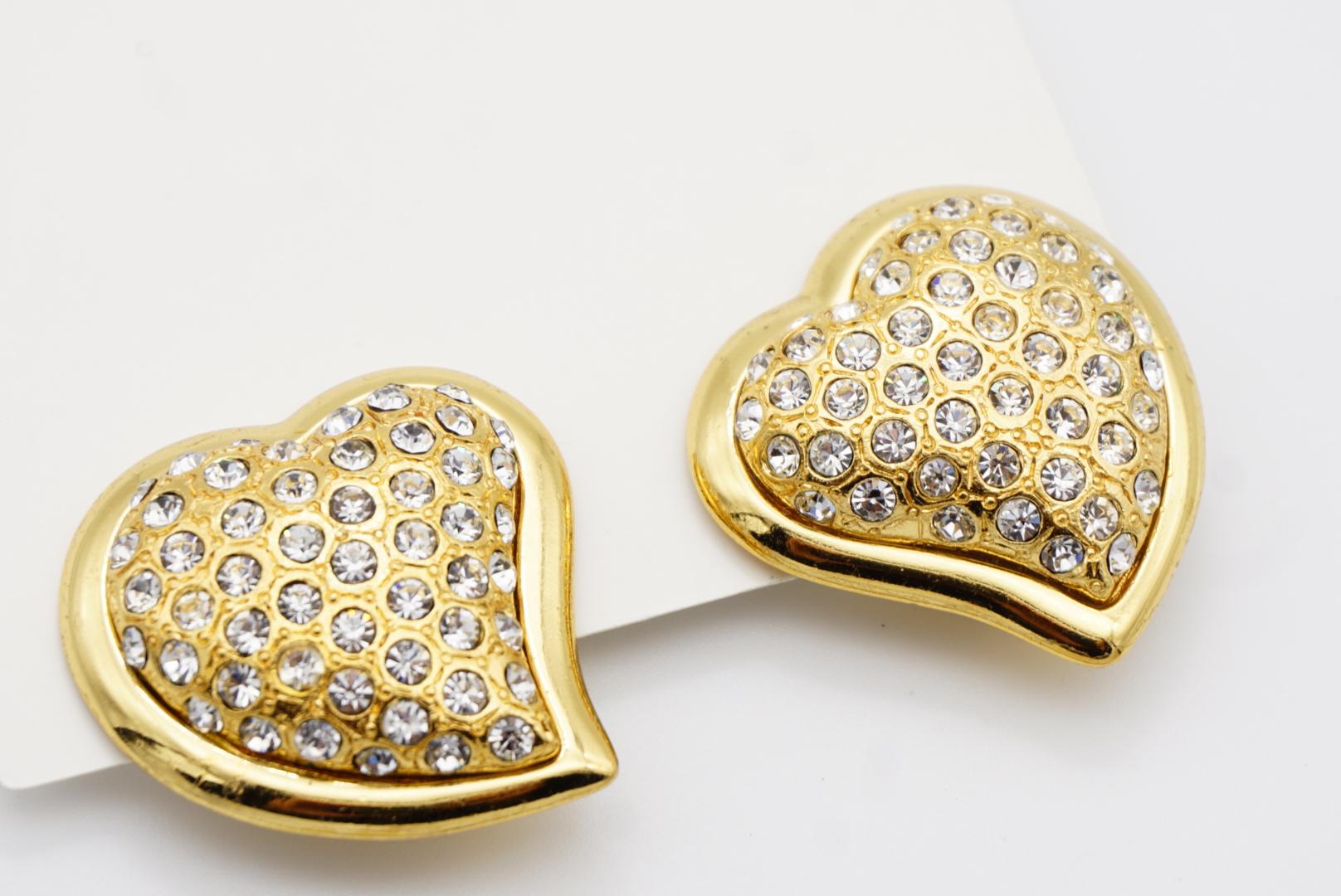 Yves Saint Laurent YSL Vintage Massive Whole Crystals Heart Love Clip Earrings For Sale 7