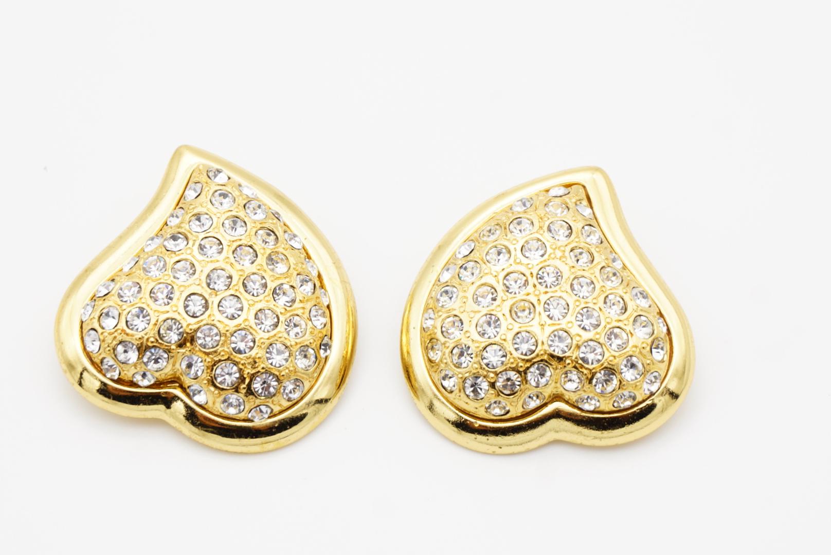 Yves Saint Laurent YSL Vintage Massive Whole Crystals Heart Love Clip Earrings For Sale 8