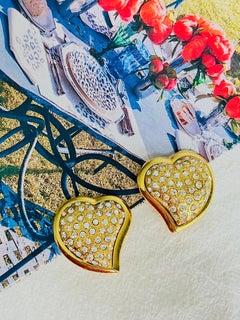 Yves Saint Laurent YSL Vintage Massive Whole Crystals Heart Love Clip Earrings