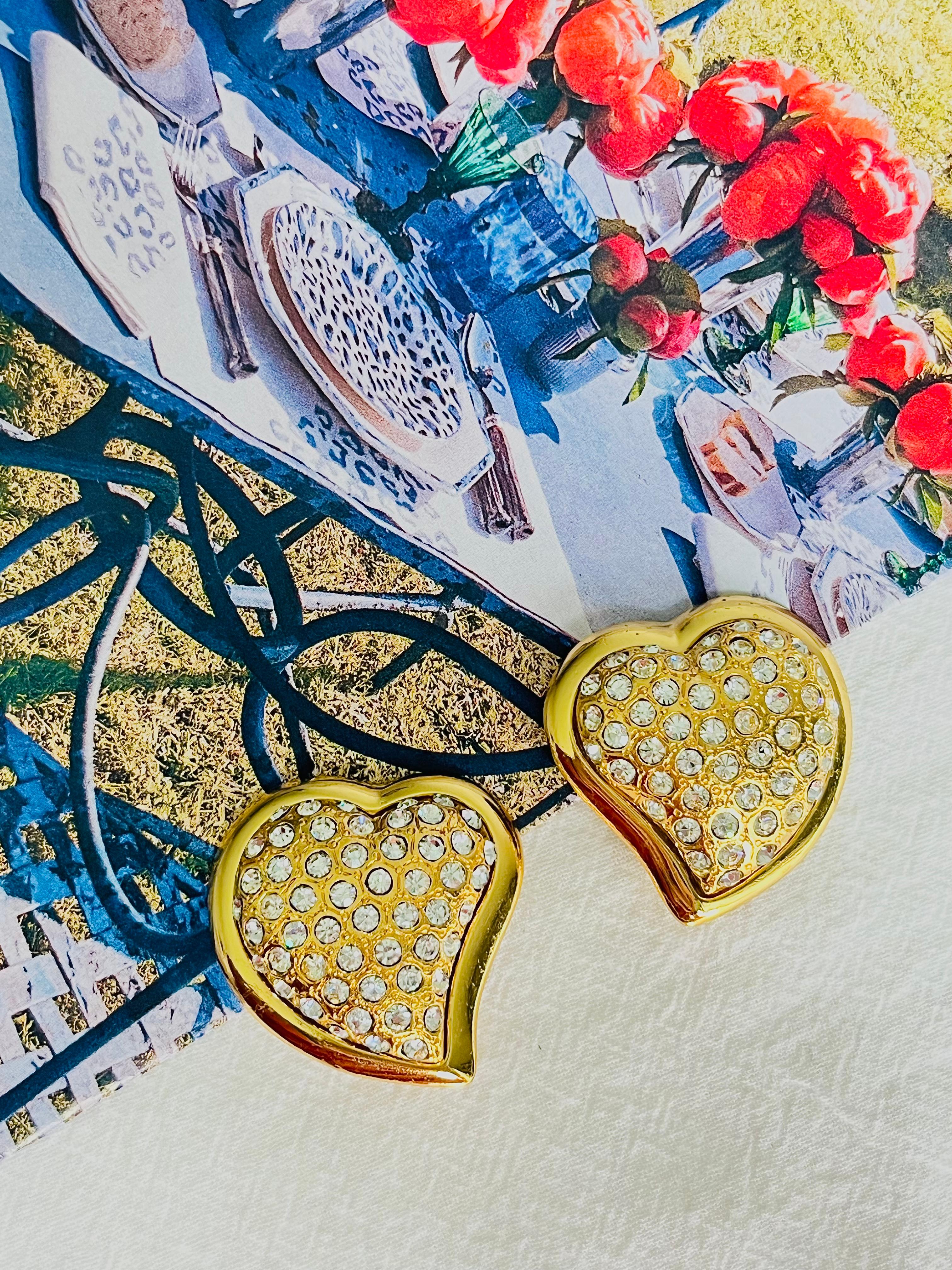Art Deco Yves Saint Laurent YSL Vintage Massive Whole Crystals Heart Love Clip Earrings For Sale