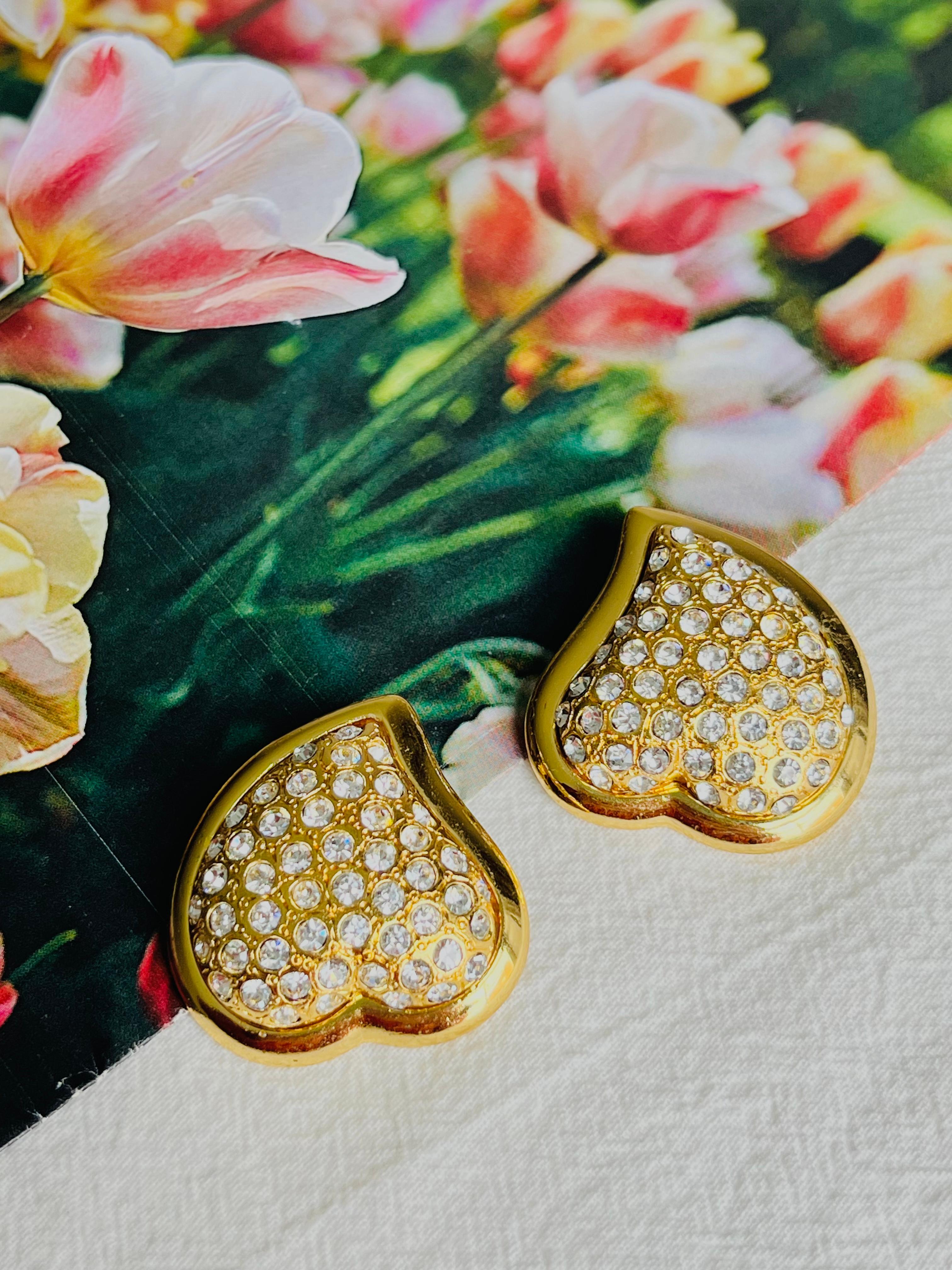 Women's or Men's Yves Saint Laurent YSL Vintage Massive Whole Crystals Heart Love Clip Earrings For Sale