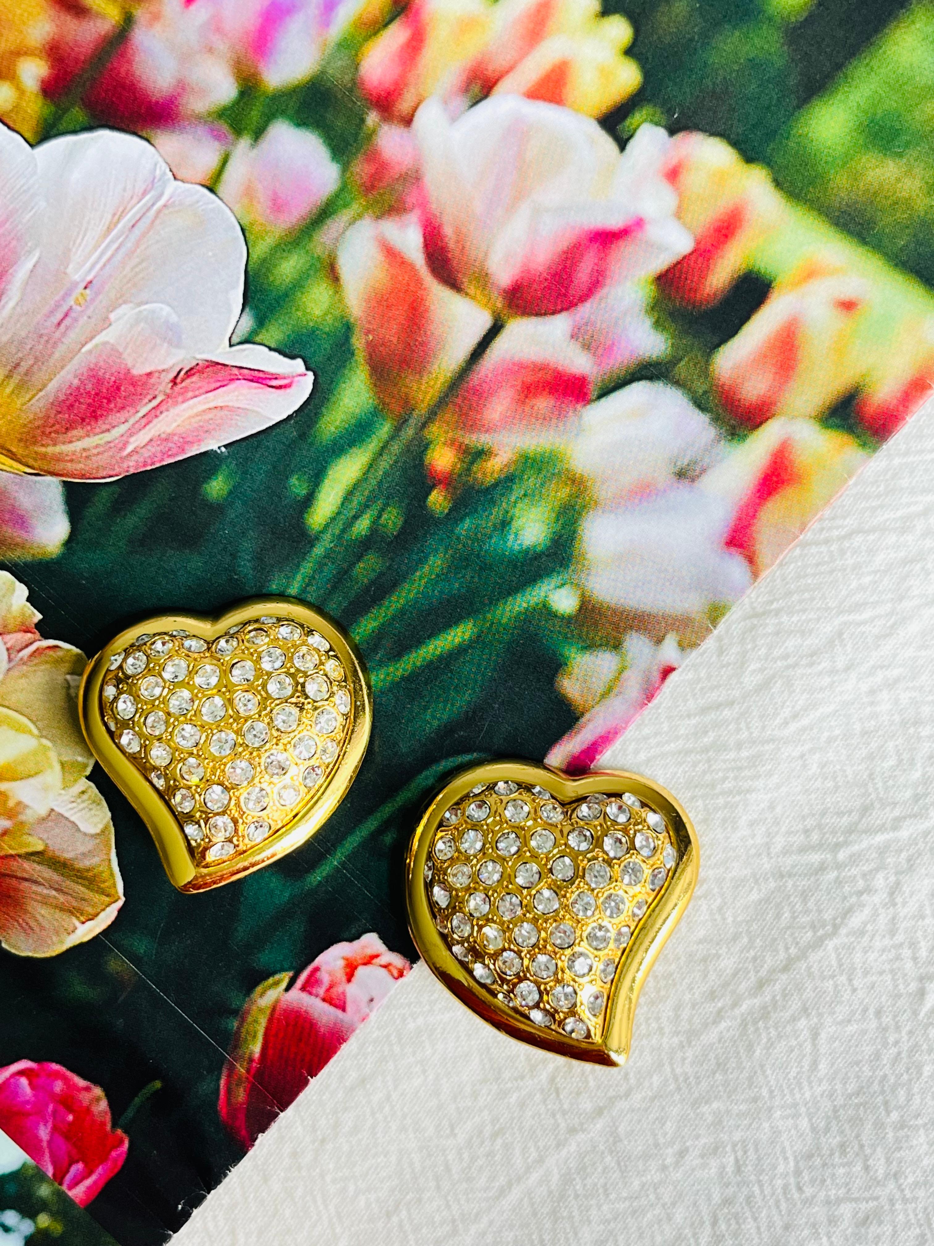 Yves Saint Laurent YSL Vintage Massive Whole Crystals Heart Love Clip Earrings For Sale 1