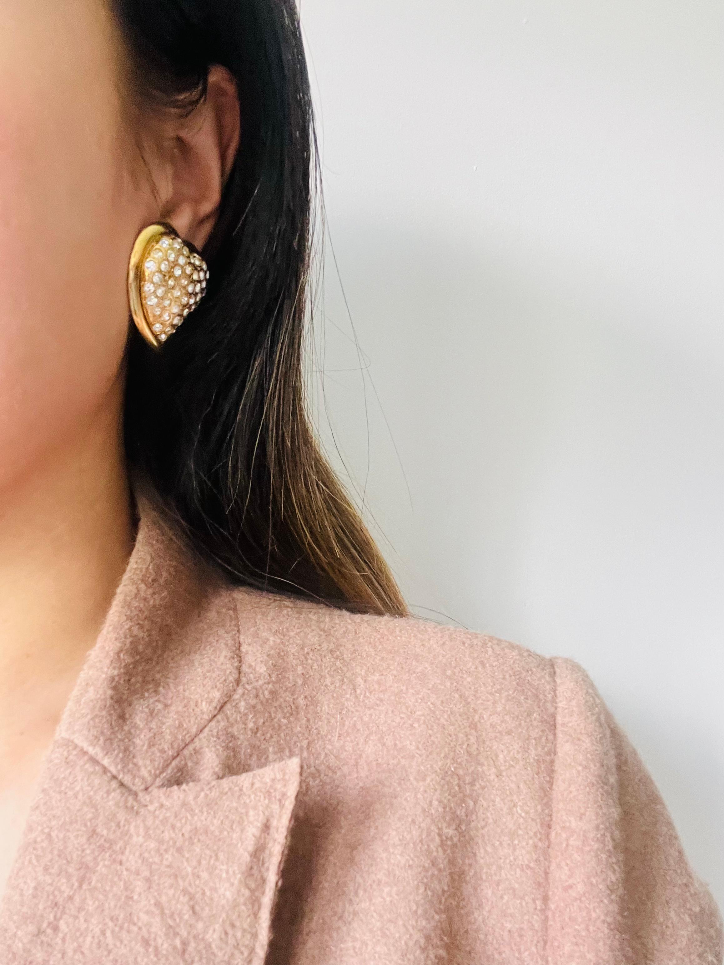 Yves Saint Laurent YSL Vintage Massive Whole Crystals Heart Love Clip Earrings For Sale 2