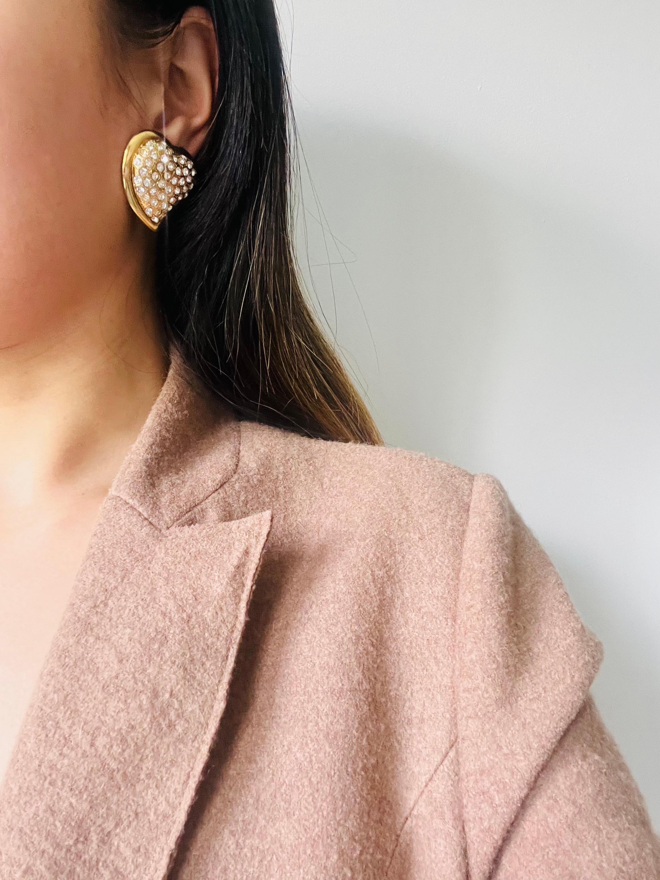 Yves Saint Laurent YSL Vintage Massive Whole Crystals Heart Love Clip Earrings For Sale 3