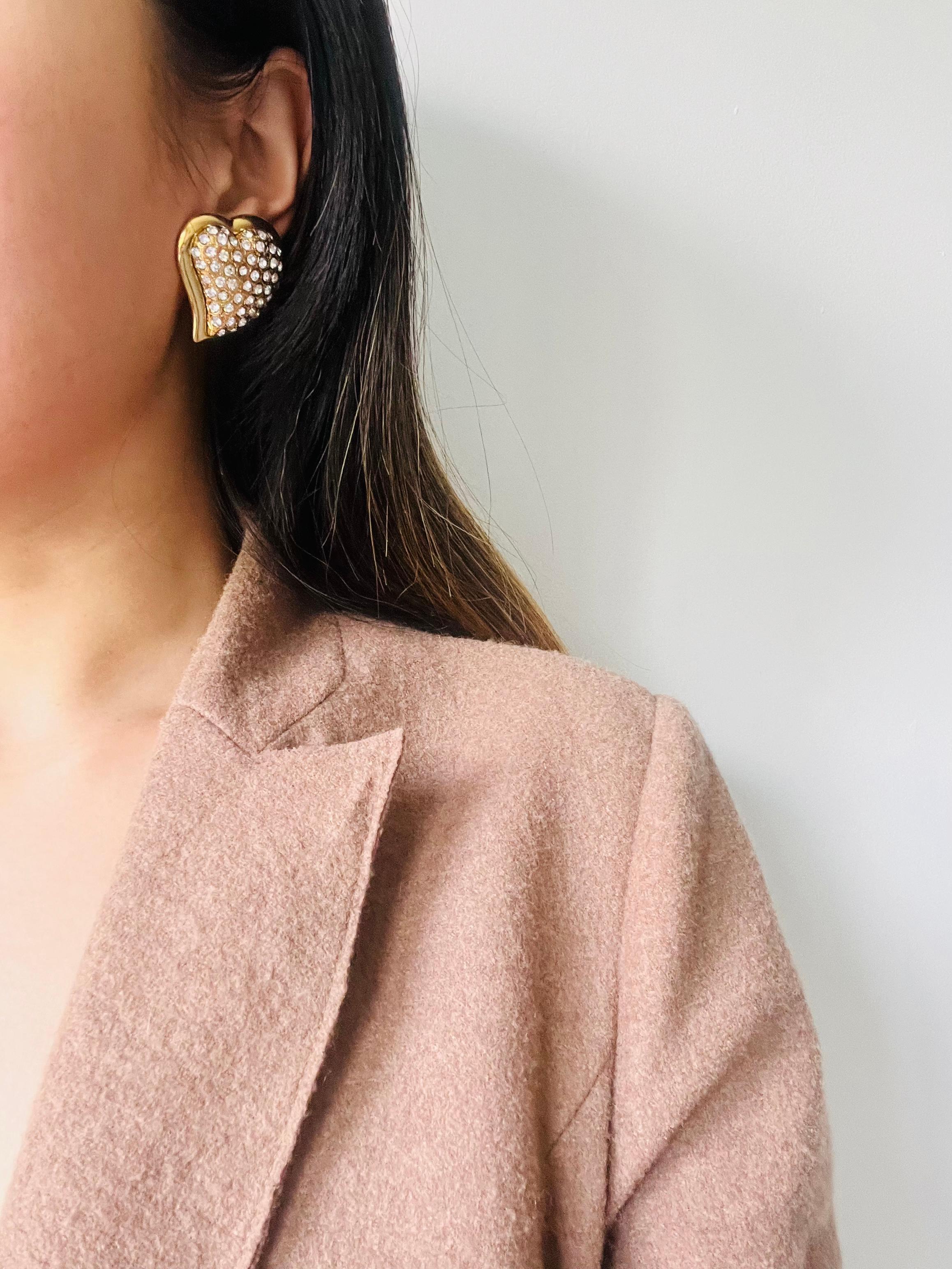 Yves Saint Laurent YSL Vintage Massive Whole Crystals Heart Love Clip Earrings For Sale 4