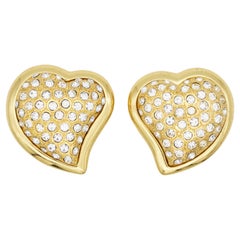 Yves Saint Laurent YSL Vintage Massive Whole Crystals Heart Love Clip Earrings