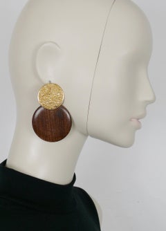 Yves Saint Laurent YSL Vintage Massive Wood Disc baumelnde Ohrringe, YSL Vintage