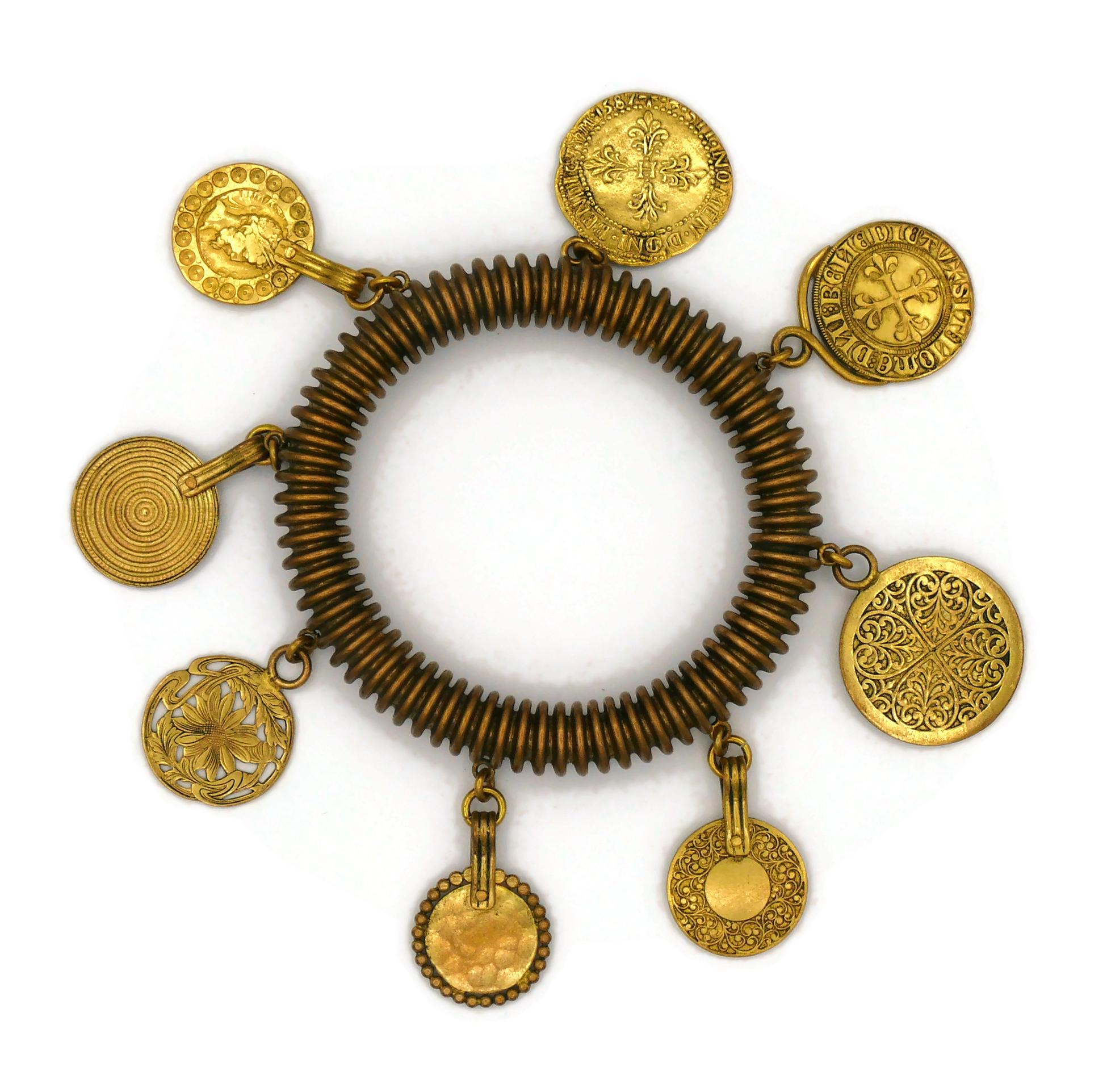 YVES SAINT LAURENT YSL Vintage Medal Charm Bangle Bracelet For Sale 8