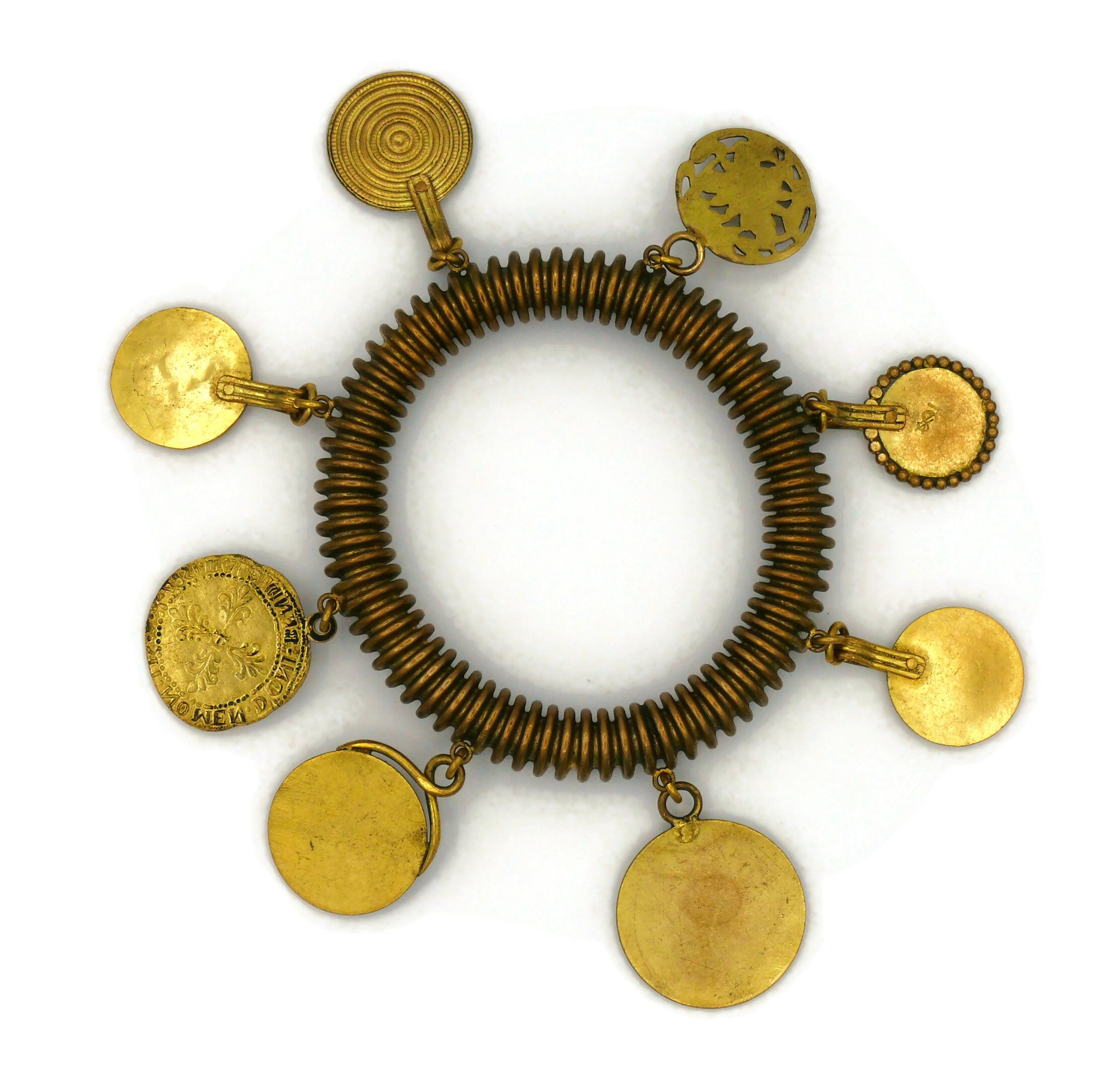 YVES SAINT LAURENT YSL Vintage Medal Charm Bangle Bracelet For Sale 9