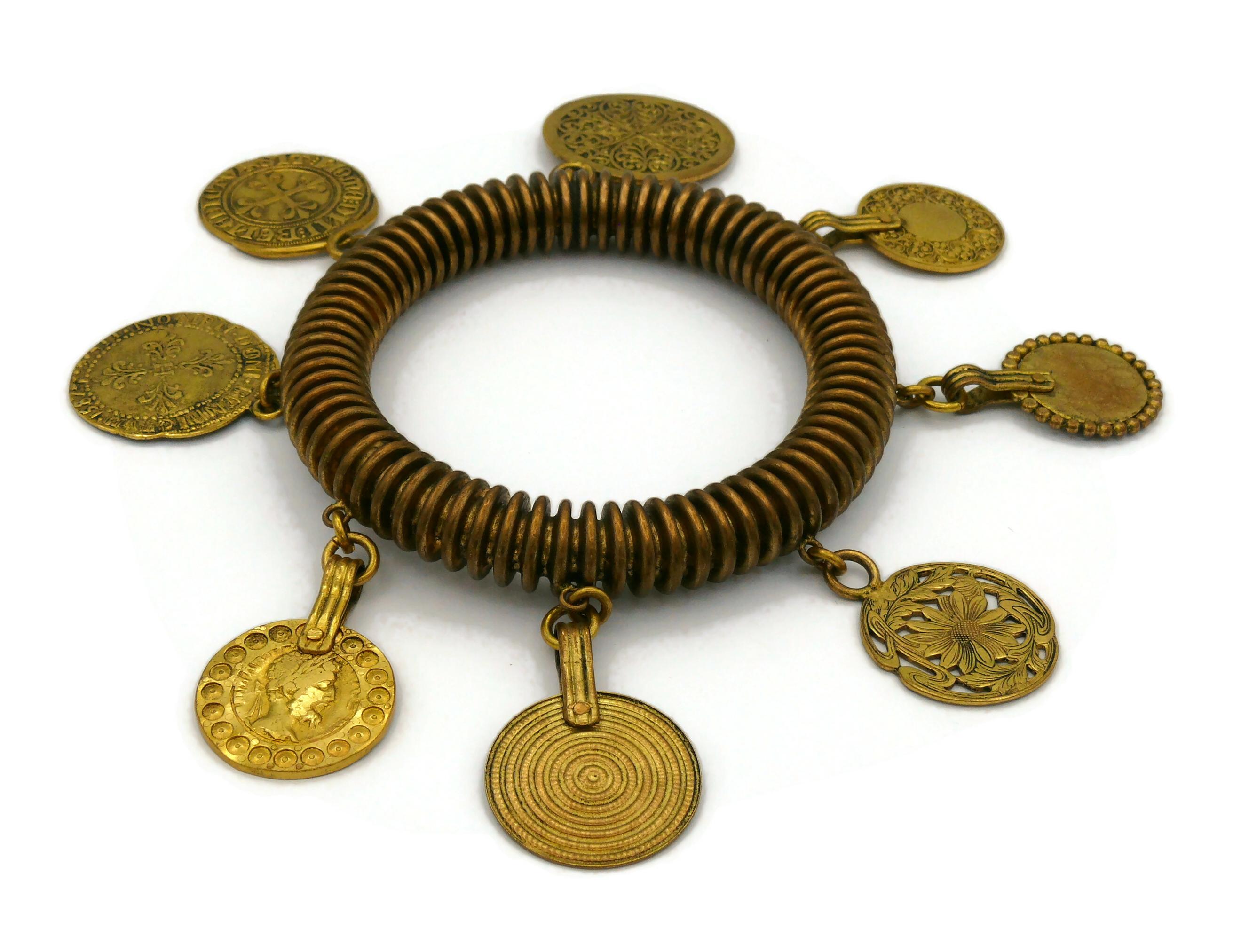 Women's YVES SAINT LAURENT YSL Vintage Medal Charm Bangle Bracelet For Sale