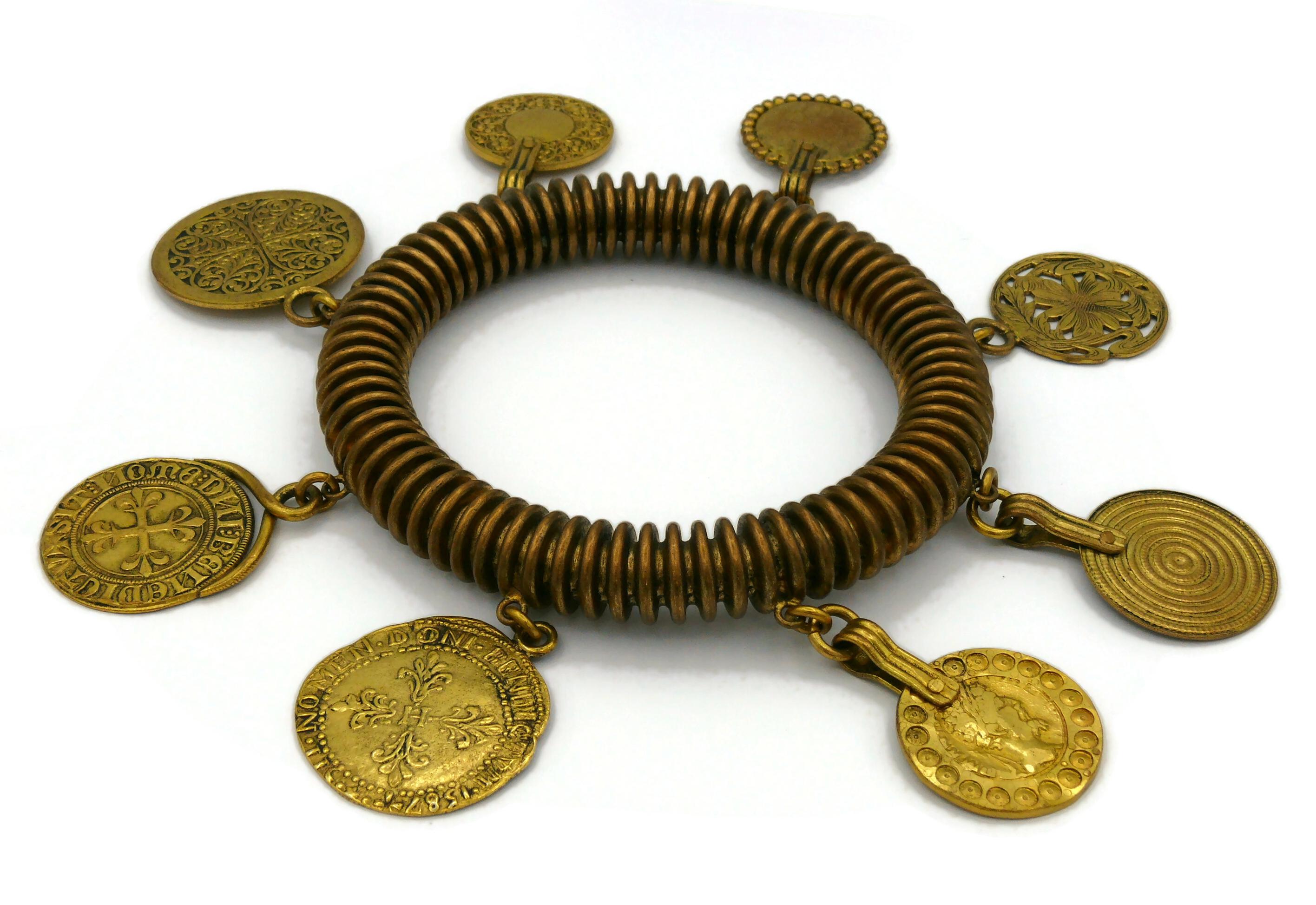 YVES SAINT LAURENT YSL Vintage Medal Charm Bangle Bracelet For Sale 1