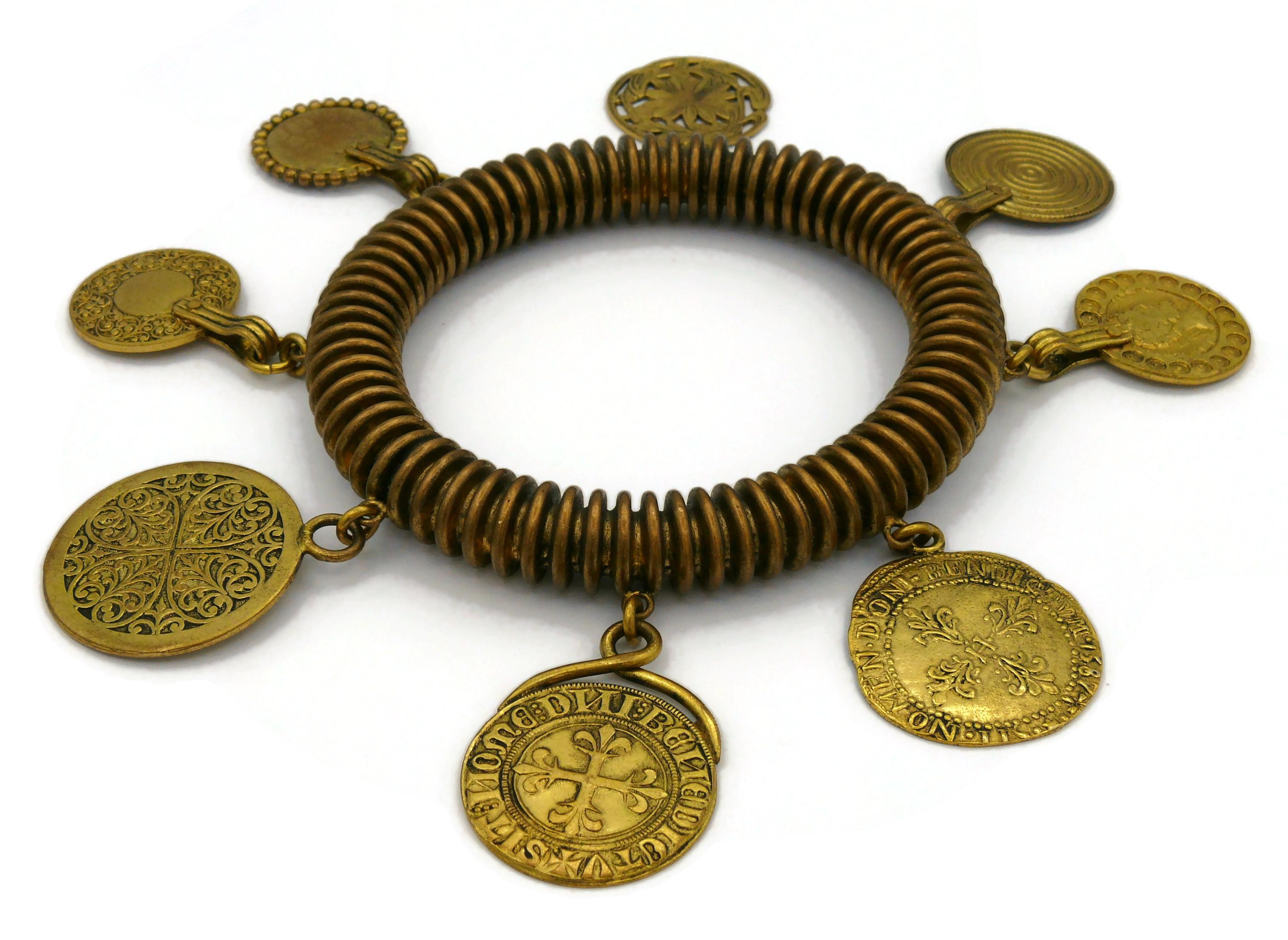 YVES SAINT LAURENT YSL Vintage Medal Charm Bangle Bracelet For Sale 2