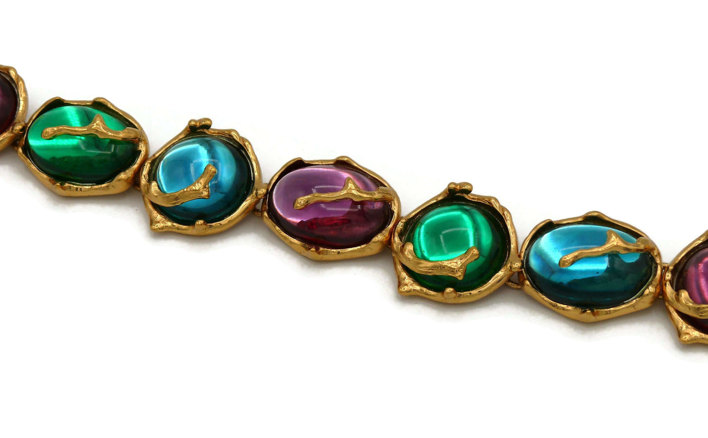 YVES SAINT LAURENT YSL Vintage Multicolored Resin Cabochons Necklace In Good Condition For Sale In Nice, FR