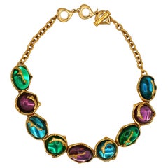 YVES SAINT LAURENT YSL Retro Multicolored Resin Cabochons Necklace