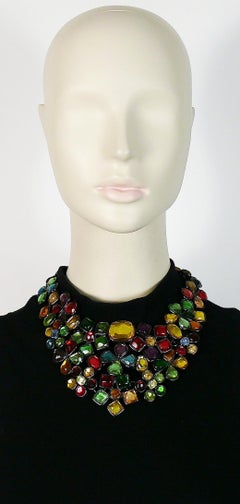 Yves Saint Laurent YSL Vintage Opulent Colourful Resin Floral Bib Necklace