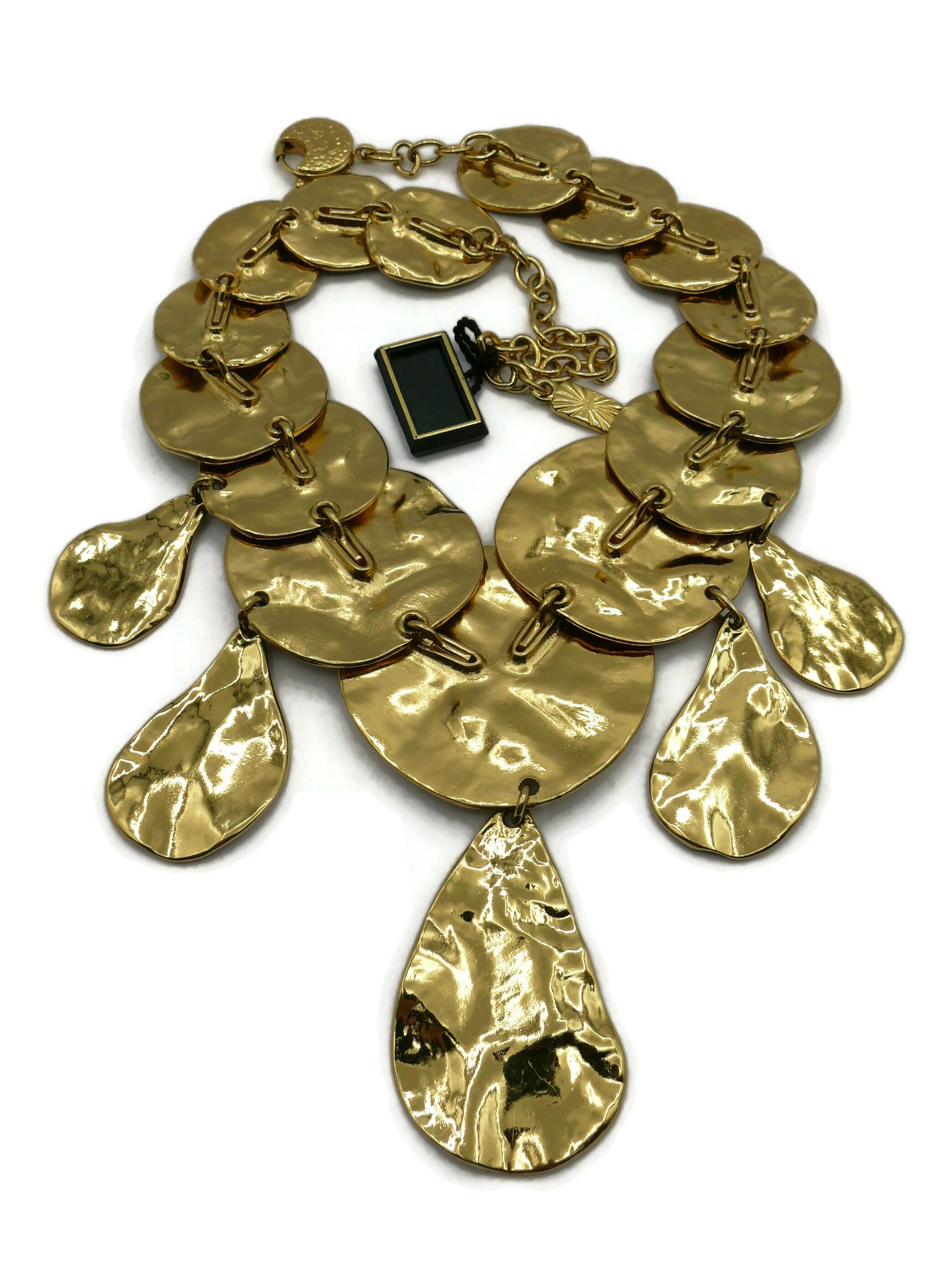 YVES SAINT LAURENT YSL Vintage Opulent Gold Tone Crumpled Discs Necklace For Sale 7