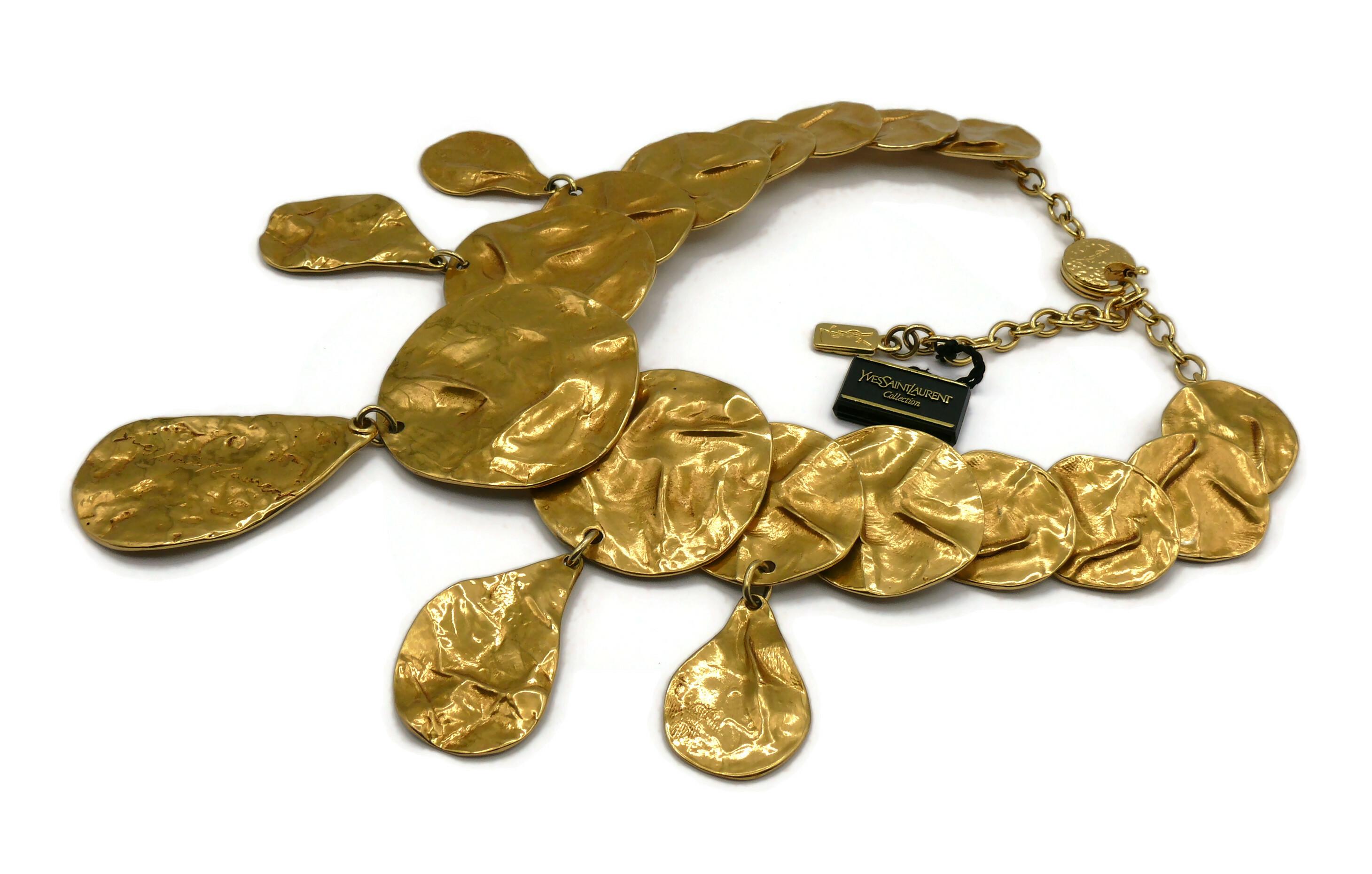 Women's YVES SAINT LAURENT YSL Vintage Opulent Gold Tone Crumpled Discs Necklace For Sale