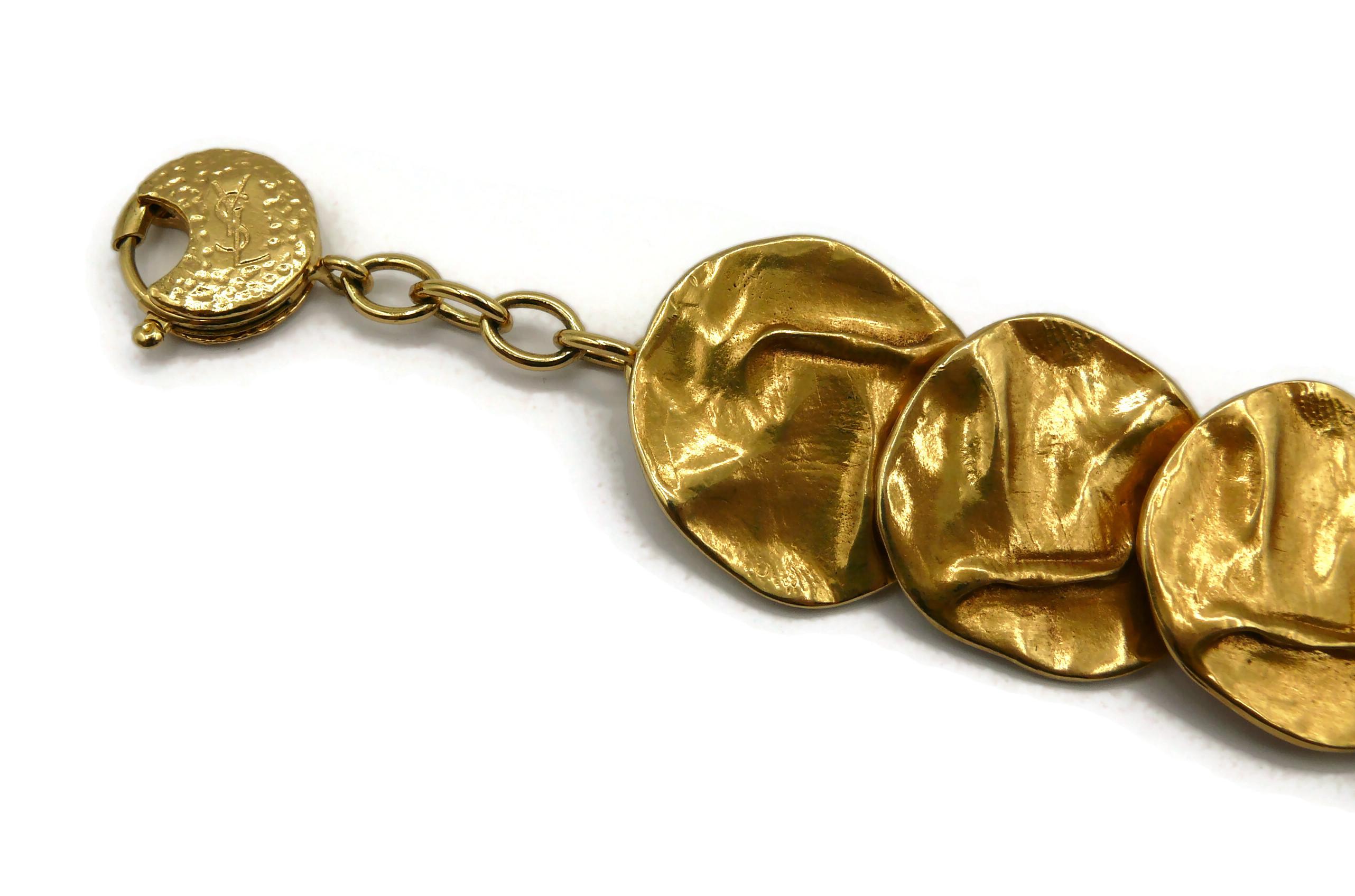 YVES SAINT LAURENT YSL Vintage Opulent Gold Tone Crumpled Discs Necklace For Sale 1