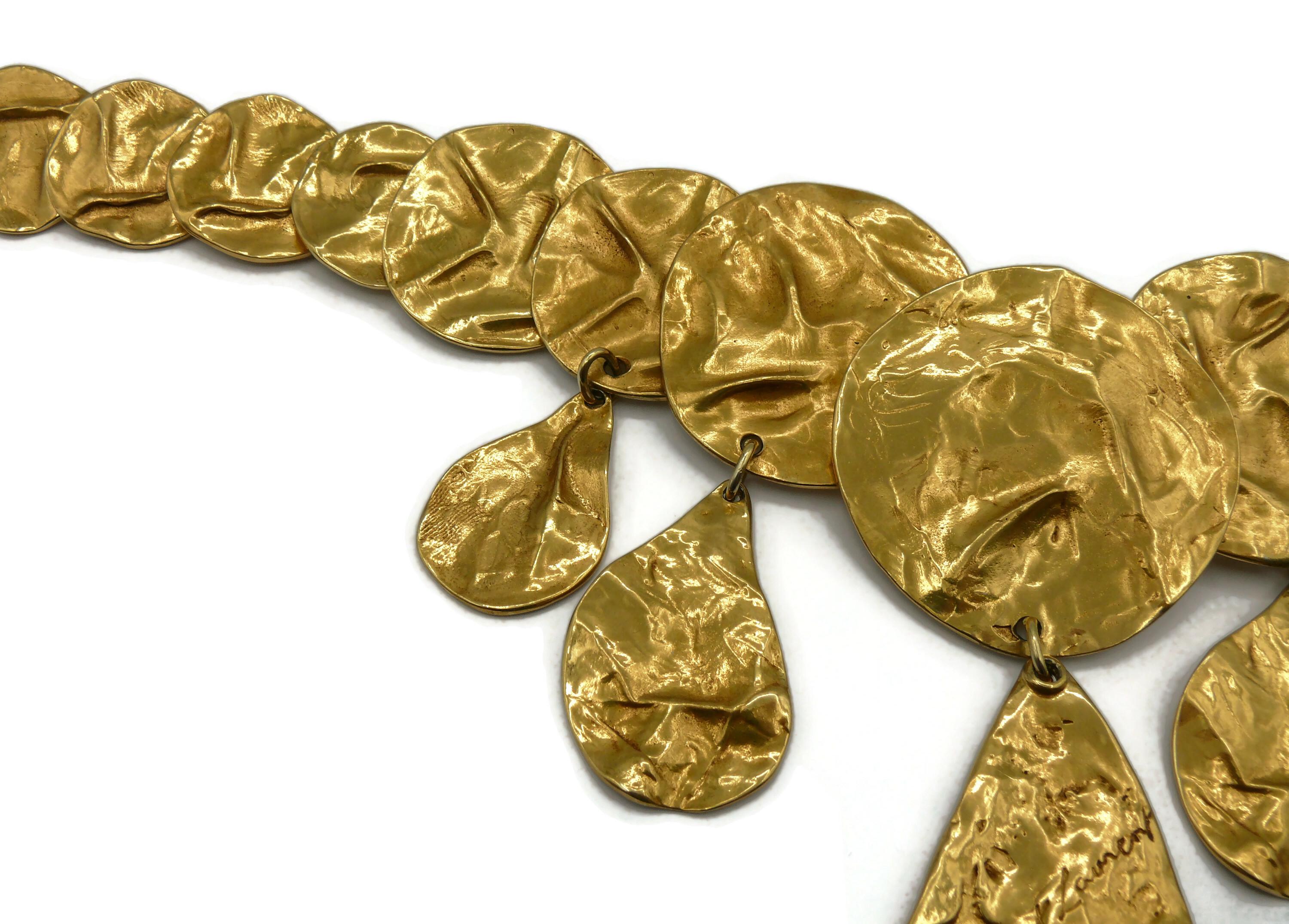 YVES SAINT LAURENT YSL Vintage Opulent Gold Tone Crumpled Discs Necklace For Sale 2