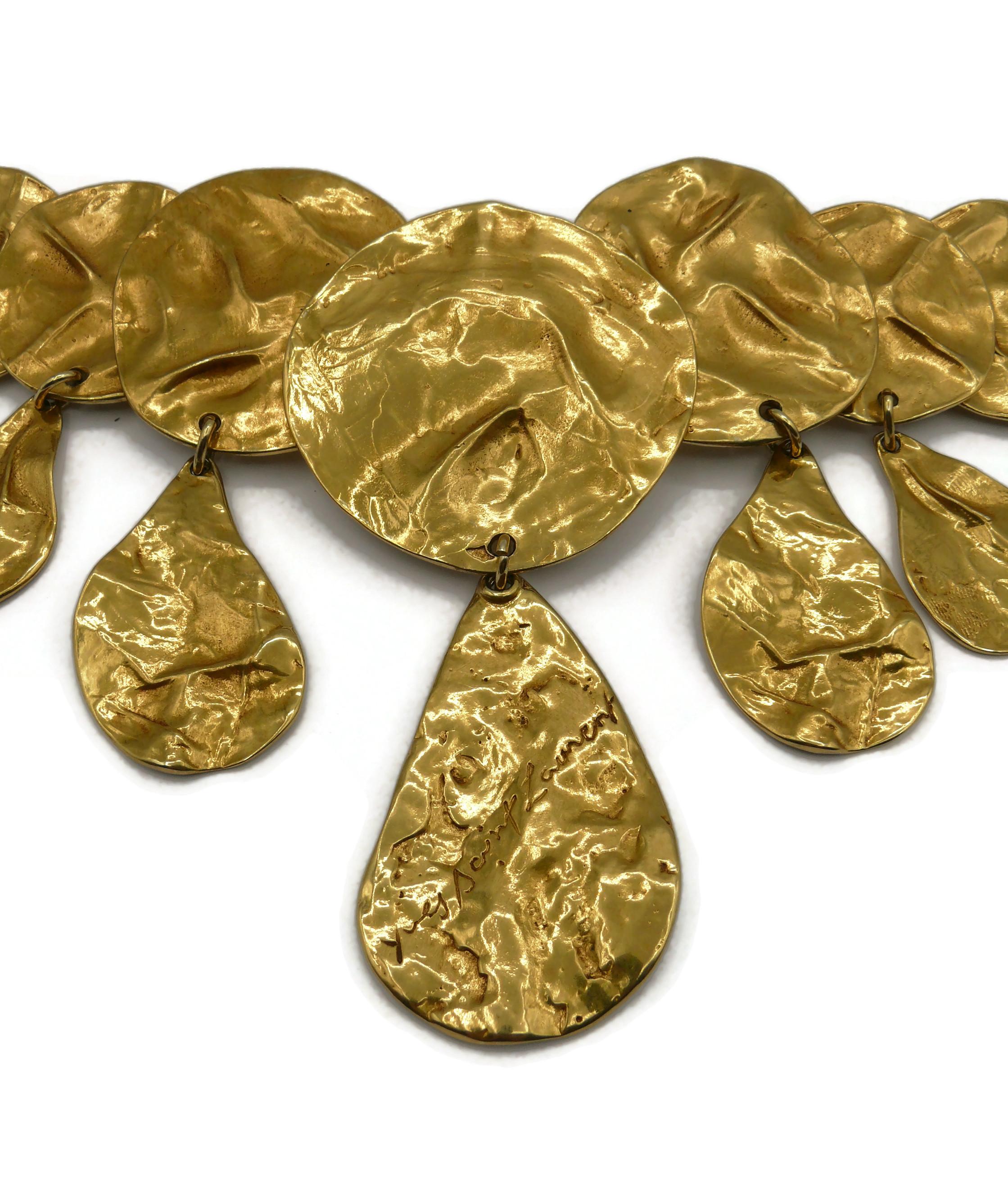 YVES SAINT LAURENT YSL Vintage Opulent Gold Tone Crumpled Discs Necklace For Sale 3