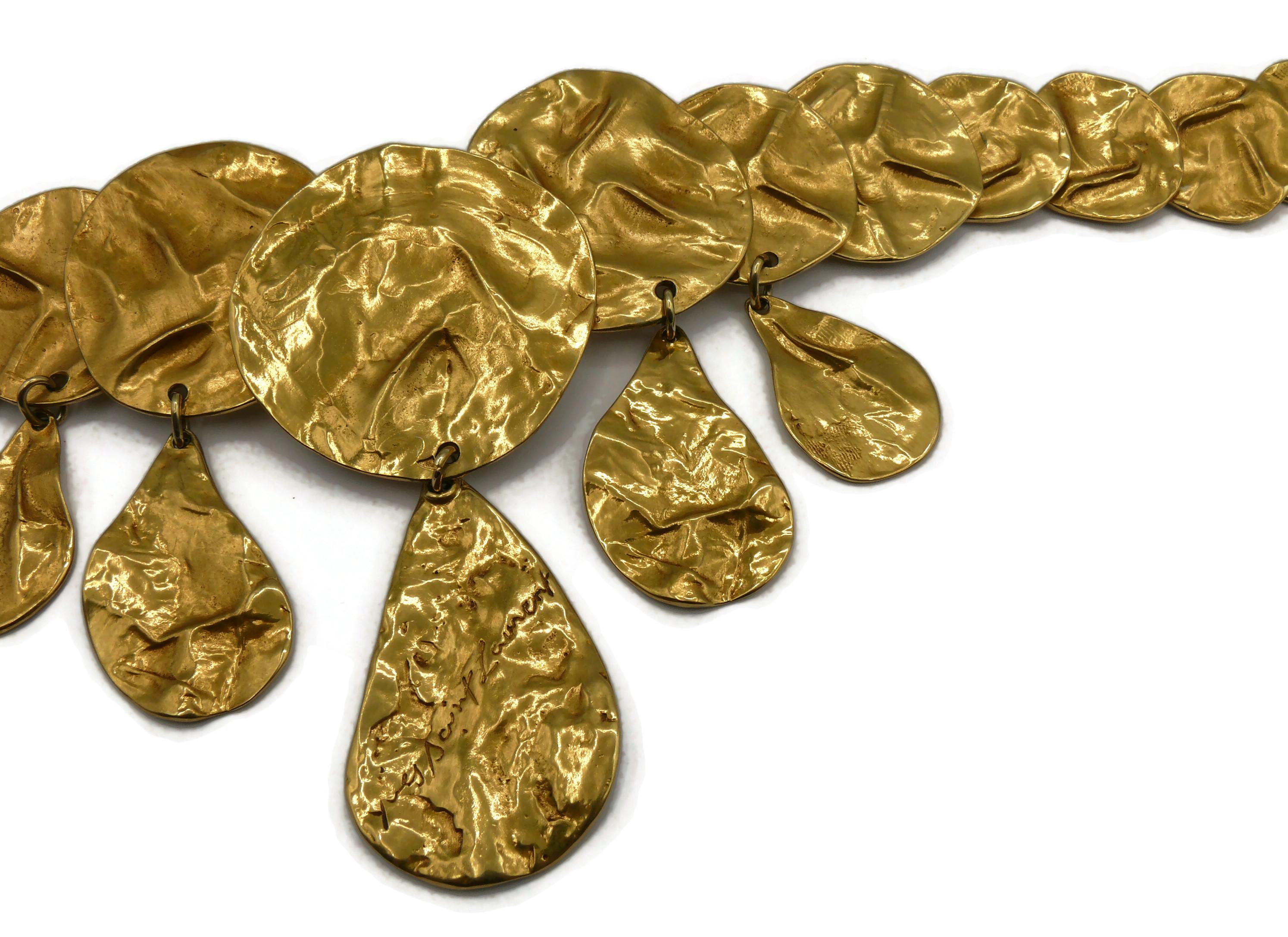 YVES SAINT LAURENT YSL Vintage Opulent Gold Tone Crumpled Discs Necklace For Sale 4