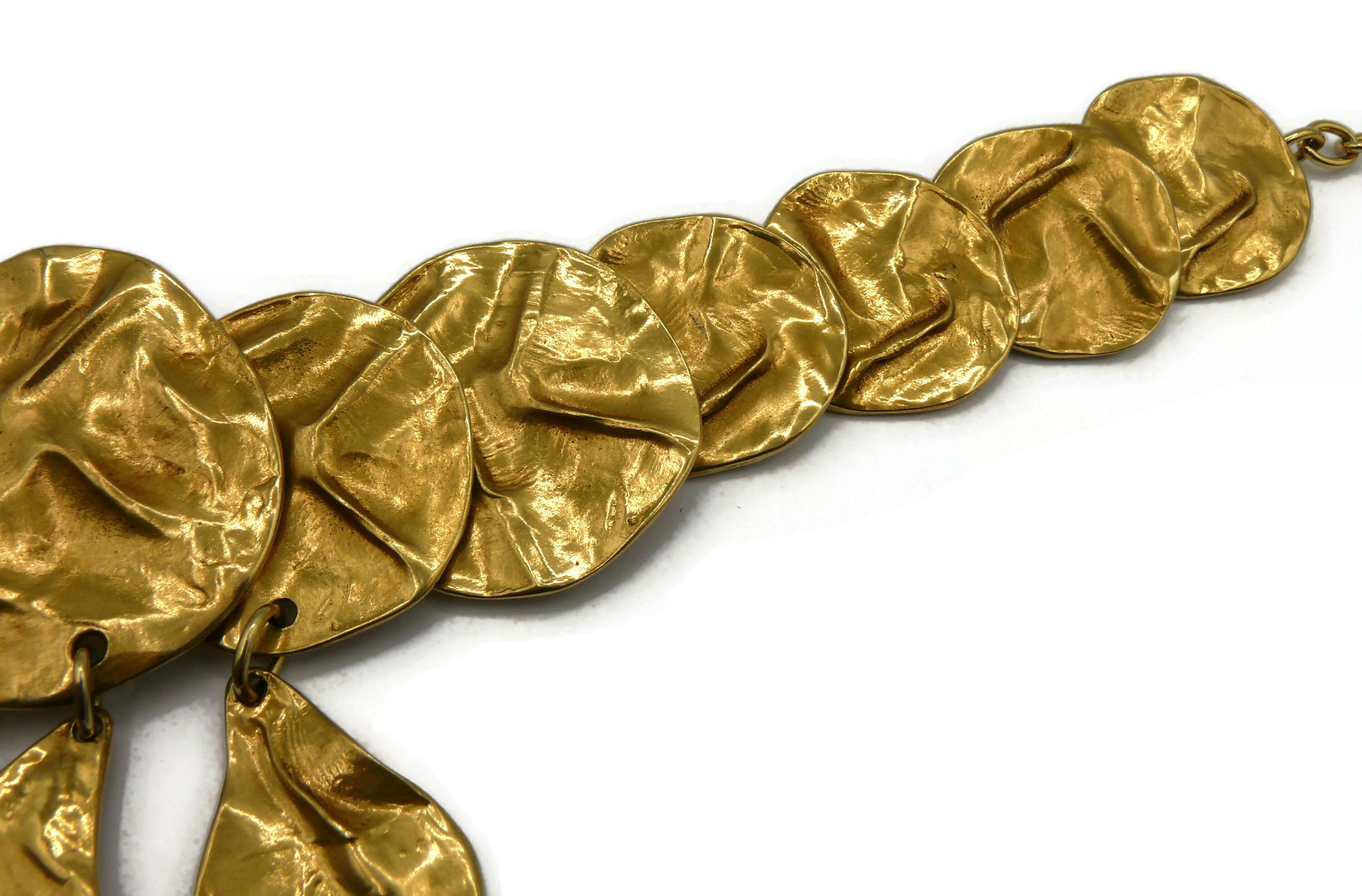 YVES SAINT LAURENT YSL Vintage Opulent Gold Tone Crumpled Discs Necklace For Sale 5