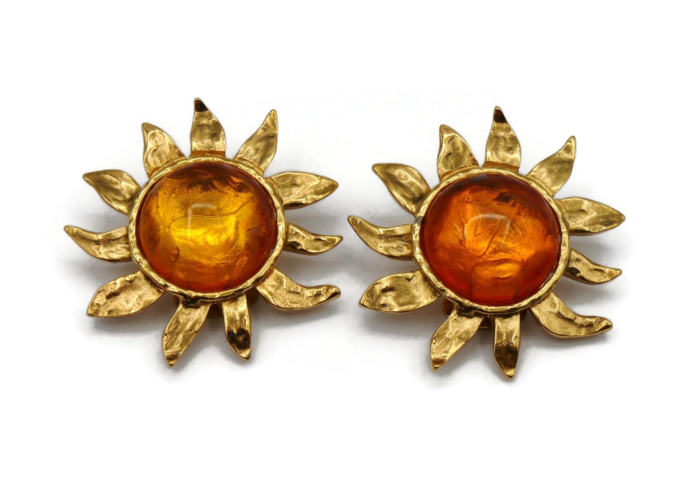 Women's YVES SAINT LAURENT YSL Vintage Orange Cabochon Sun Clip-On Earrings For Sale