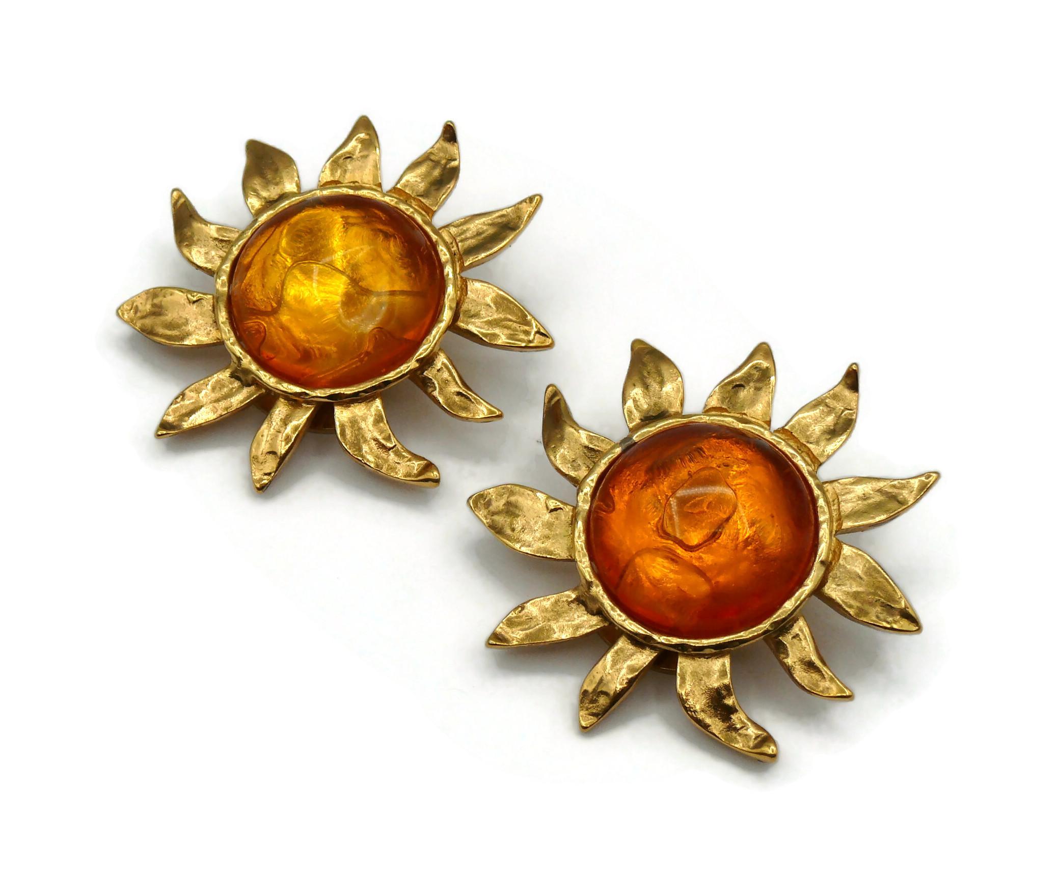 YVES SAINT LAURENT YSL Vintage Orange Cabochon Sun Clip-On Earrings For Sale 1