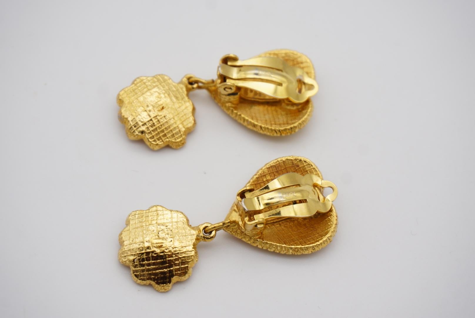 Yves Saint Laurent YSL Vintage Orange Heart Love Floral Pearl Drop Clip Earrings For Sale 7