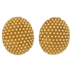 Yves Saint Laurent YSL Vintage Oval Dots Massive Huge Chunky Gold Clip Earrings