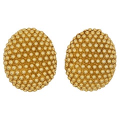 Yves Saint Laurent YSL Vintage Oval Dots Massive Huge Chunky Gold Clip Earrings