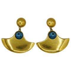 Boucles d'oreilles pendantes éventail YVES SAINT LAURENT YSL vintage surdimensionné