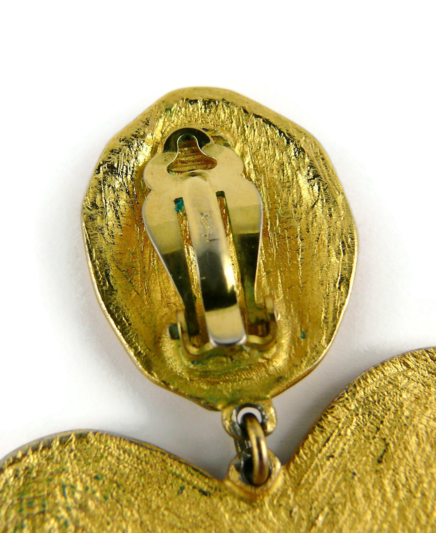Yves Saint Laurent YSL Vintage Oversized Hammered Heart Dangling Earrings For Sale 3