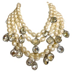Yves Saint Laurent YSL Vintage Pearl Diamante Bib Necklace 