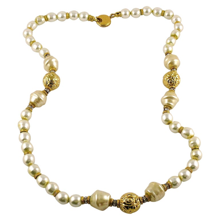 Yves Saint Laurent YSL Vintage Pearl Necklace at 1stDibs ysl pearl