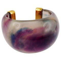 Yves Saint Laurent YSL Vintage Purple Marbled Resin Cuff Bracelet