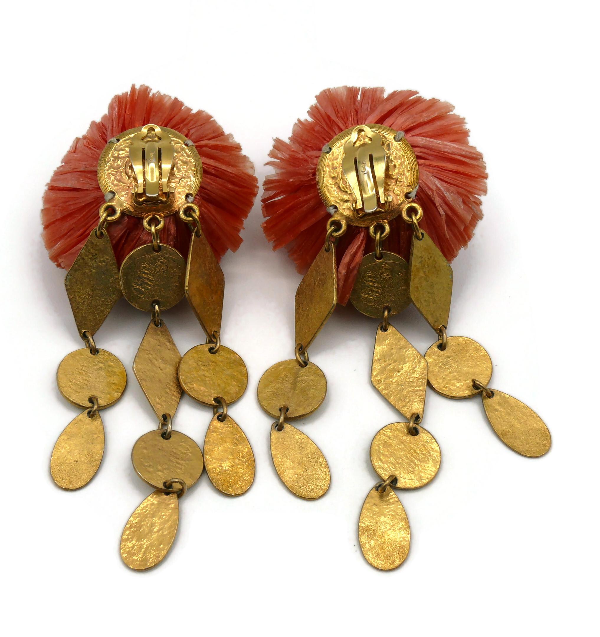 YVES SAINT LAURENT YSL Vintage Raffia Dangling Earrings For Sale 4